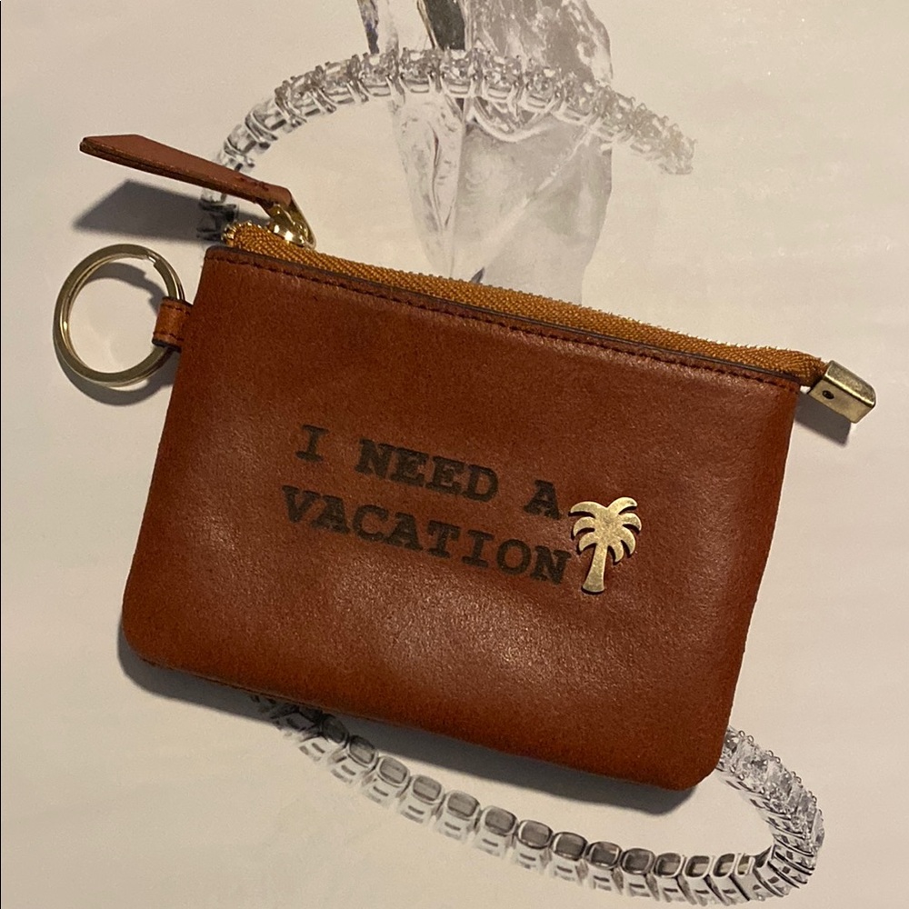 Leather Pouch with Keychain and Palm Tree Design